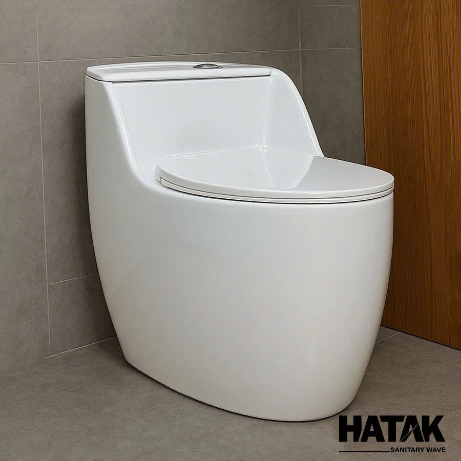 Bồn Cầu Trứng Trắng Nút Xả Lệch Cao Cấp HA-BC211