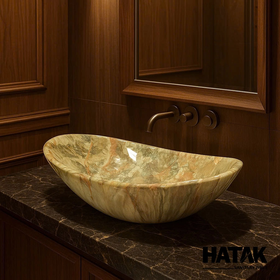 Lavabo Đặt Bàn Thuyền Vân Đá Nano Ceramic HA-LA81