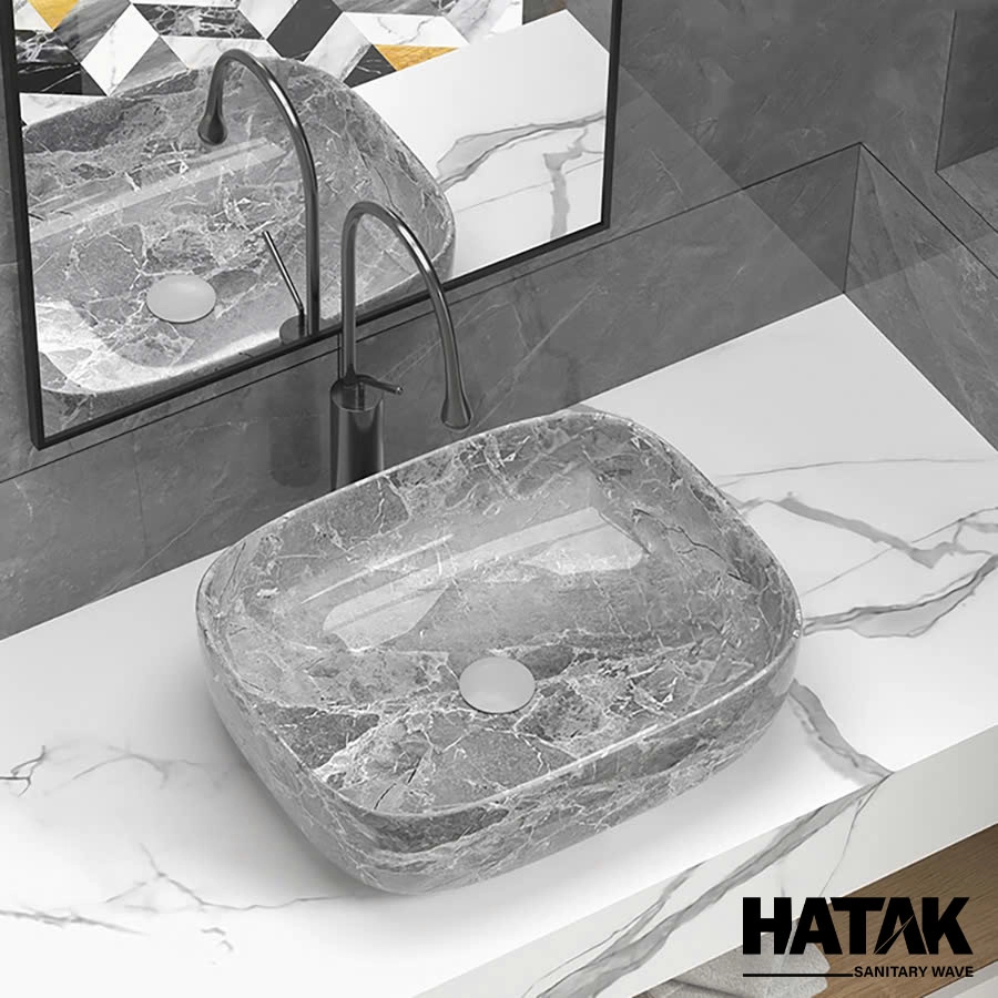 Lavabo Đặt Bàn Vân Đá Xám Xi Măng Cao Cấp HA-LA56
