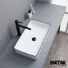 Lavabo Đặt Bàn Đá Chữ Nhật Màu Trắng Viền Đen HA-LA20VĐ