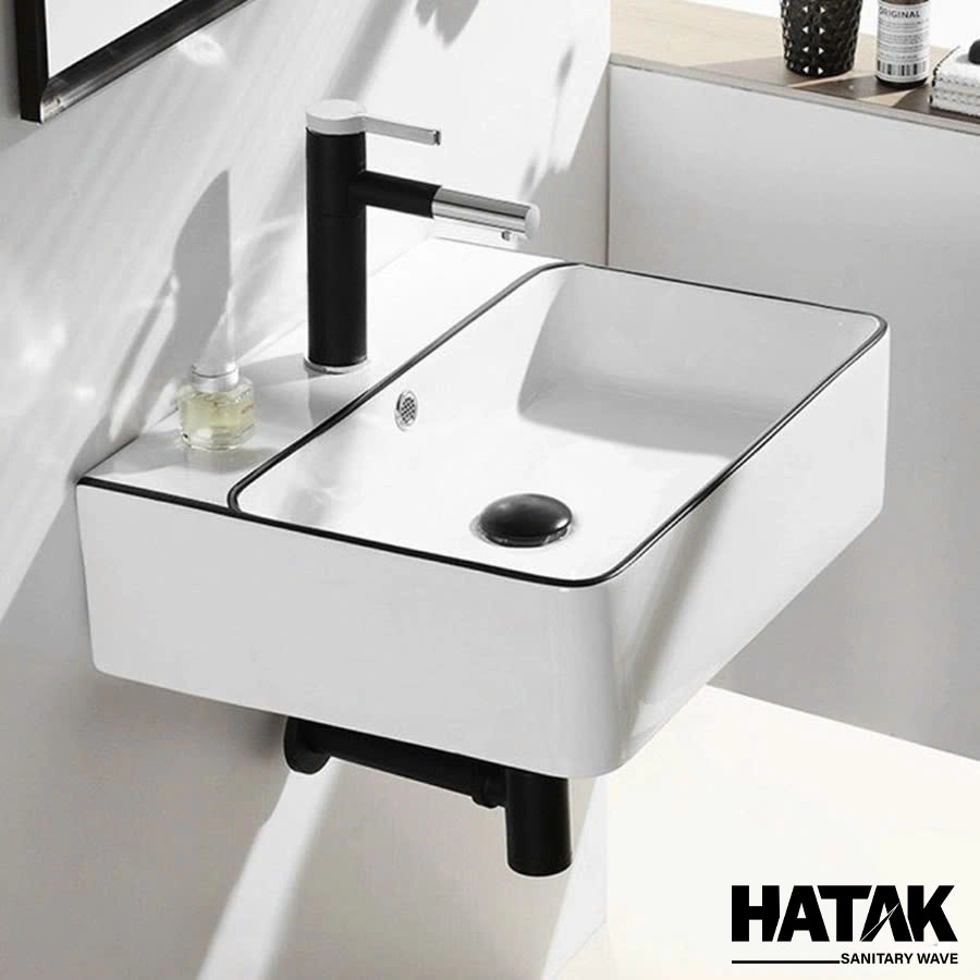 Lavabo Treo Tường Vuông Trắng Viền Đen HA-LA35V