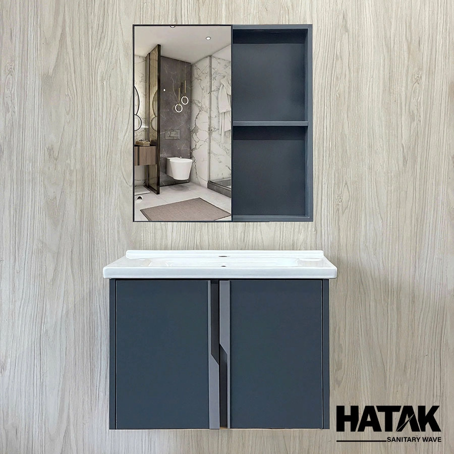 Tủ Lavabo Nhà Tắm Nhôm 2 Cánh Màu Ghi 60cm HA-7641